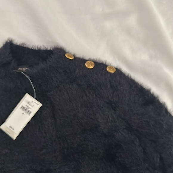 New with tags - Navy fuzzy sweater with gold left shoulder - Picture 3 of 3